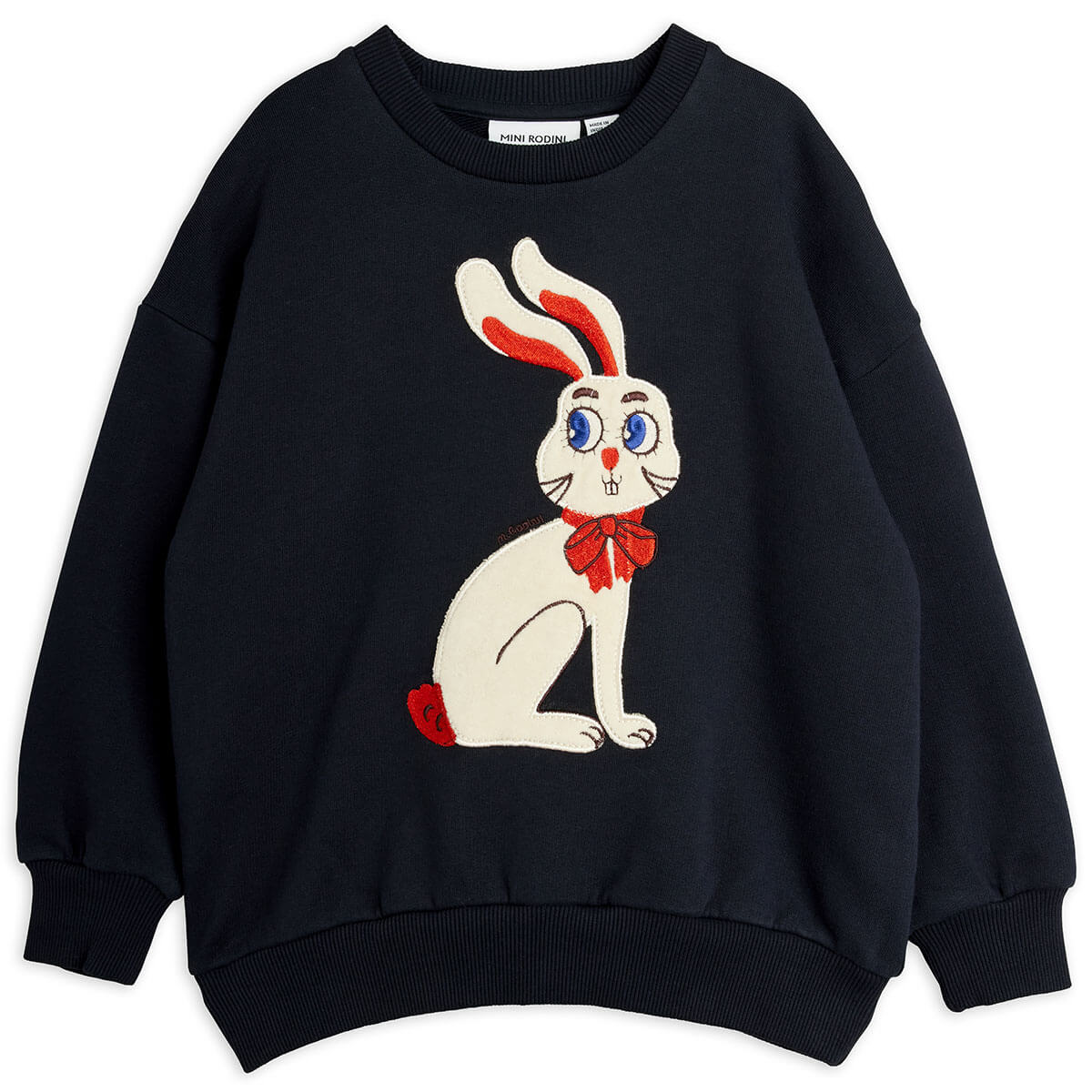 Rabbit Appliqué Sweatshirt in Black by Mini Rodini
