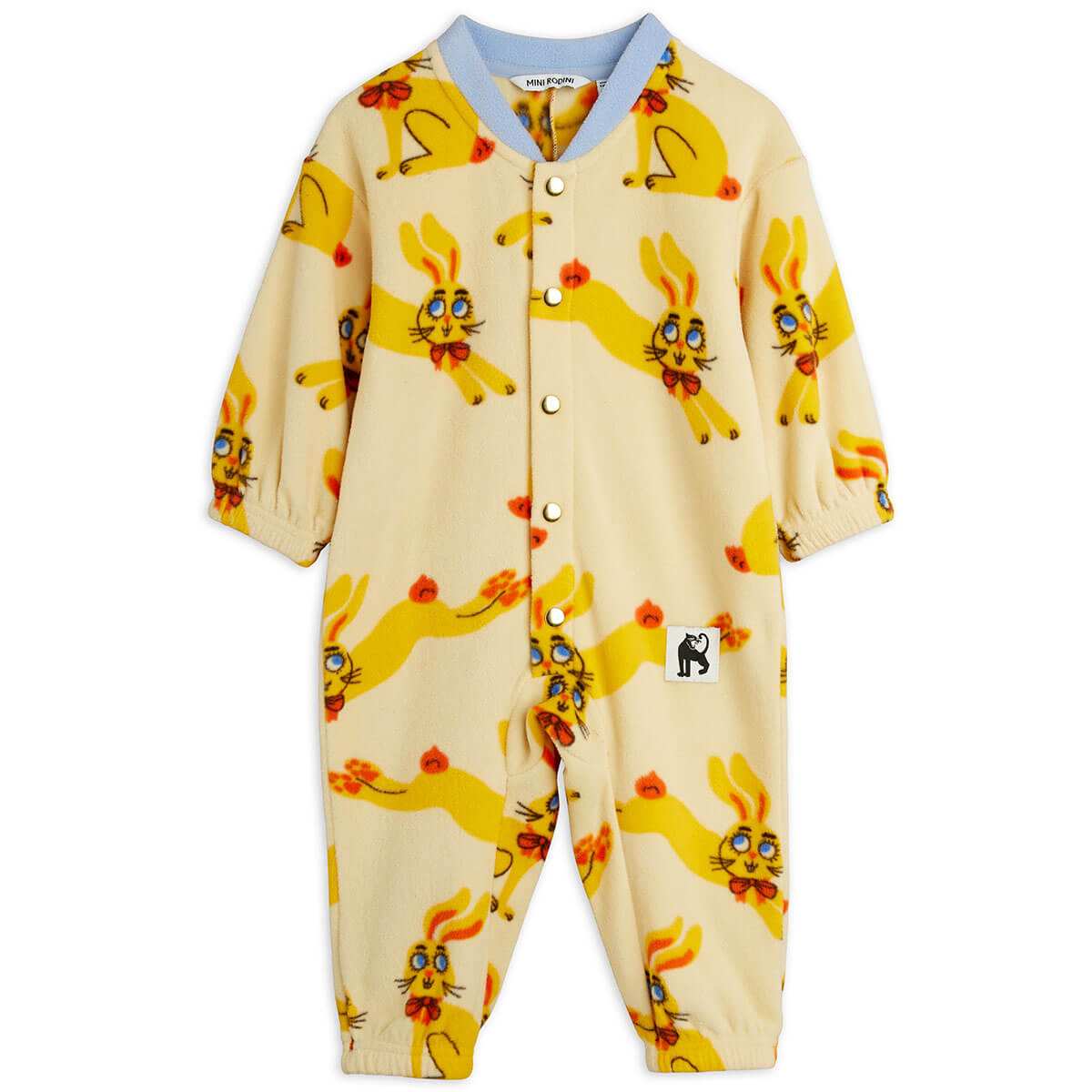 Rabbits Fleece Baby Onesie in Yellow by Mini Rodini