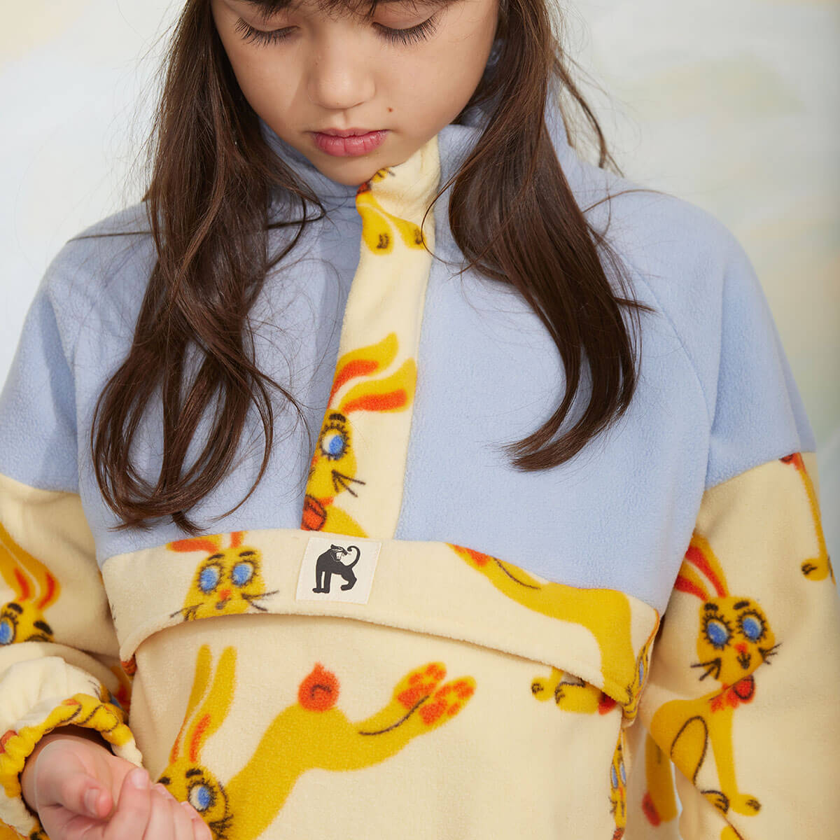 Rabbits Fleece Half Zip Sweatshirt in Yellow by Mini Rodini