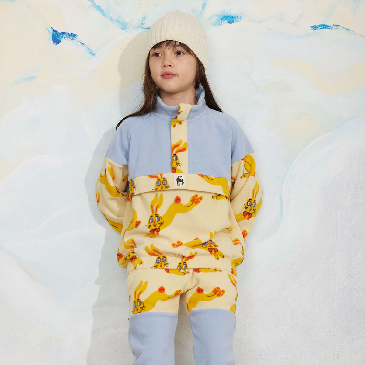 Rabbits Fleece Half Zip Sweatshirt in Yellow by Mini Rodini