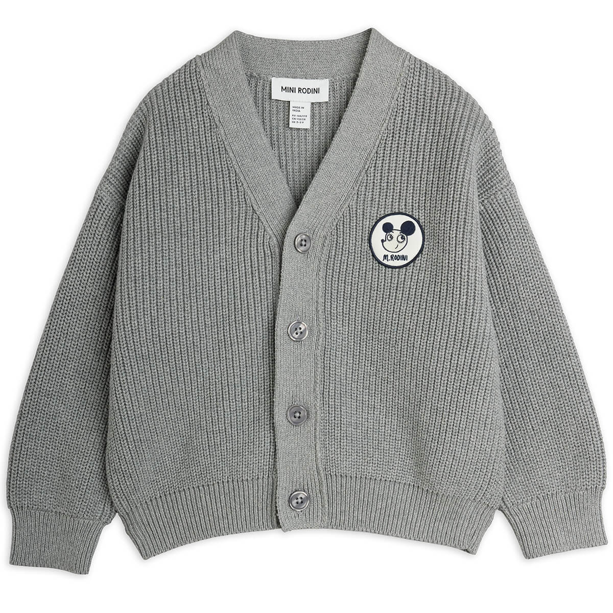 Ritzratz Patch Knitted Cardigan in Grey by Mini Rodini