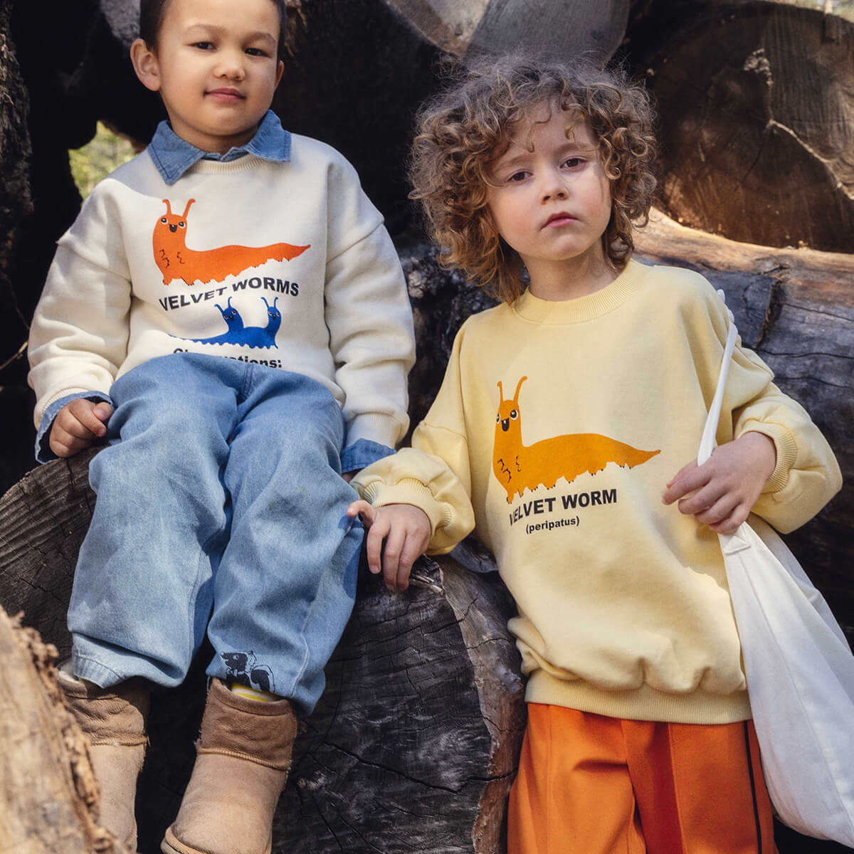 Velvet Worm Observations Sweatshirt in Off White by Mini Rodini