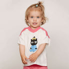 Cat V-Neck Tee in Pink by Mini Rodini