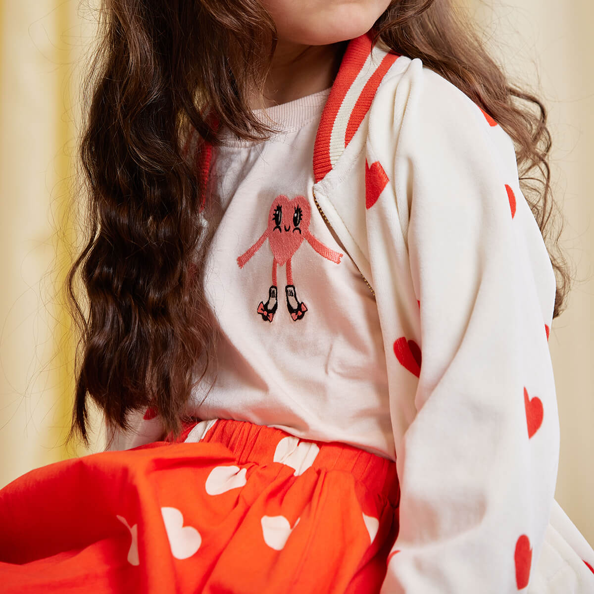 Hearts AOP Velour Baseball Cardigan by Mini Rodini – Junior Edition