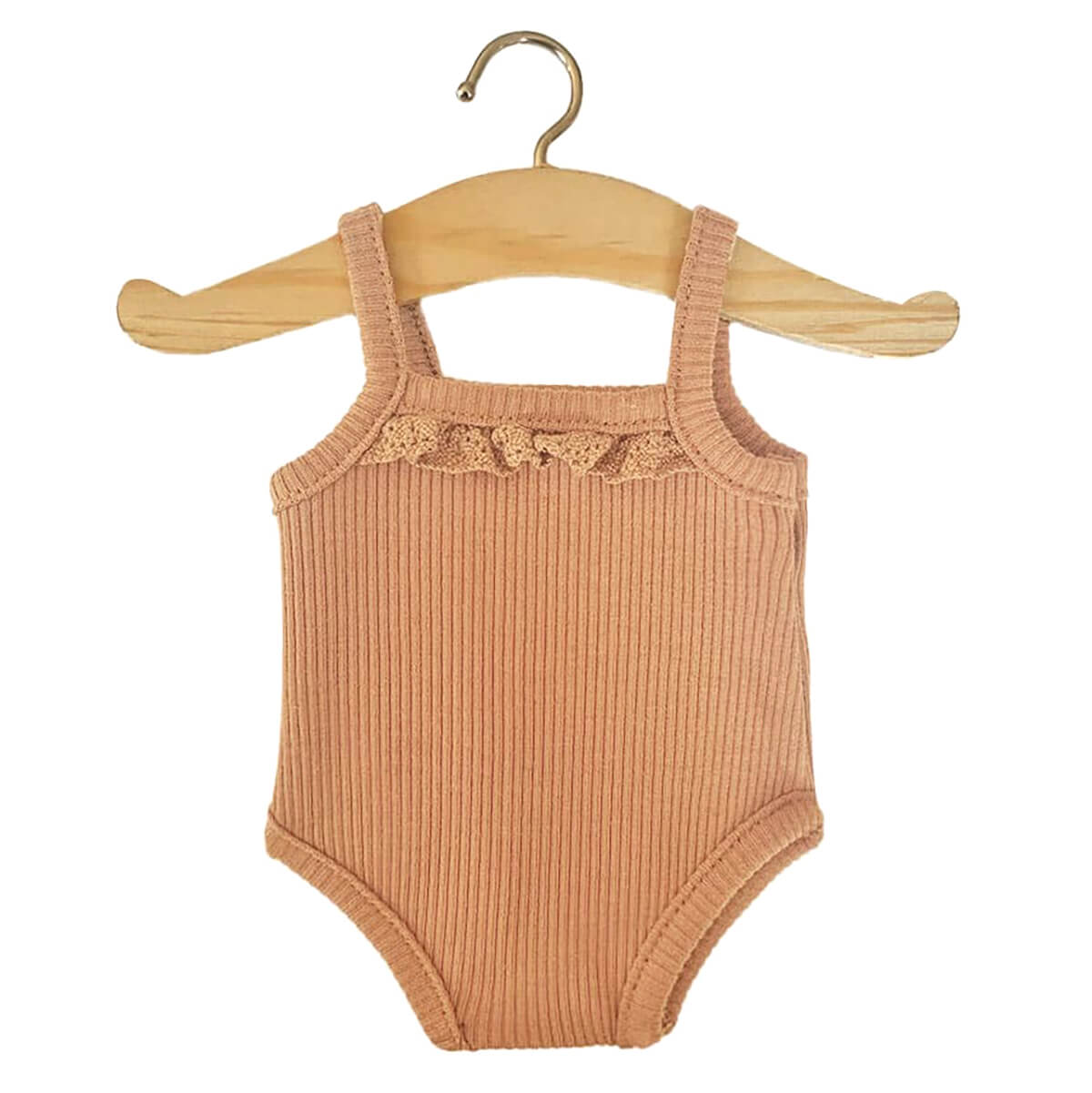 Lace Trim Ribbed Sleeveless Bodysuit (34cm Doll) in Brown Sugar by