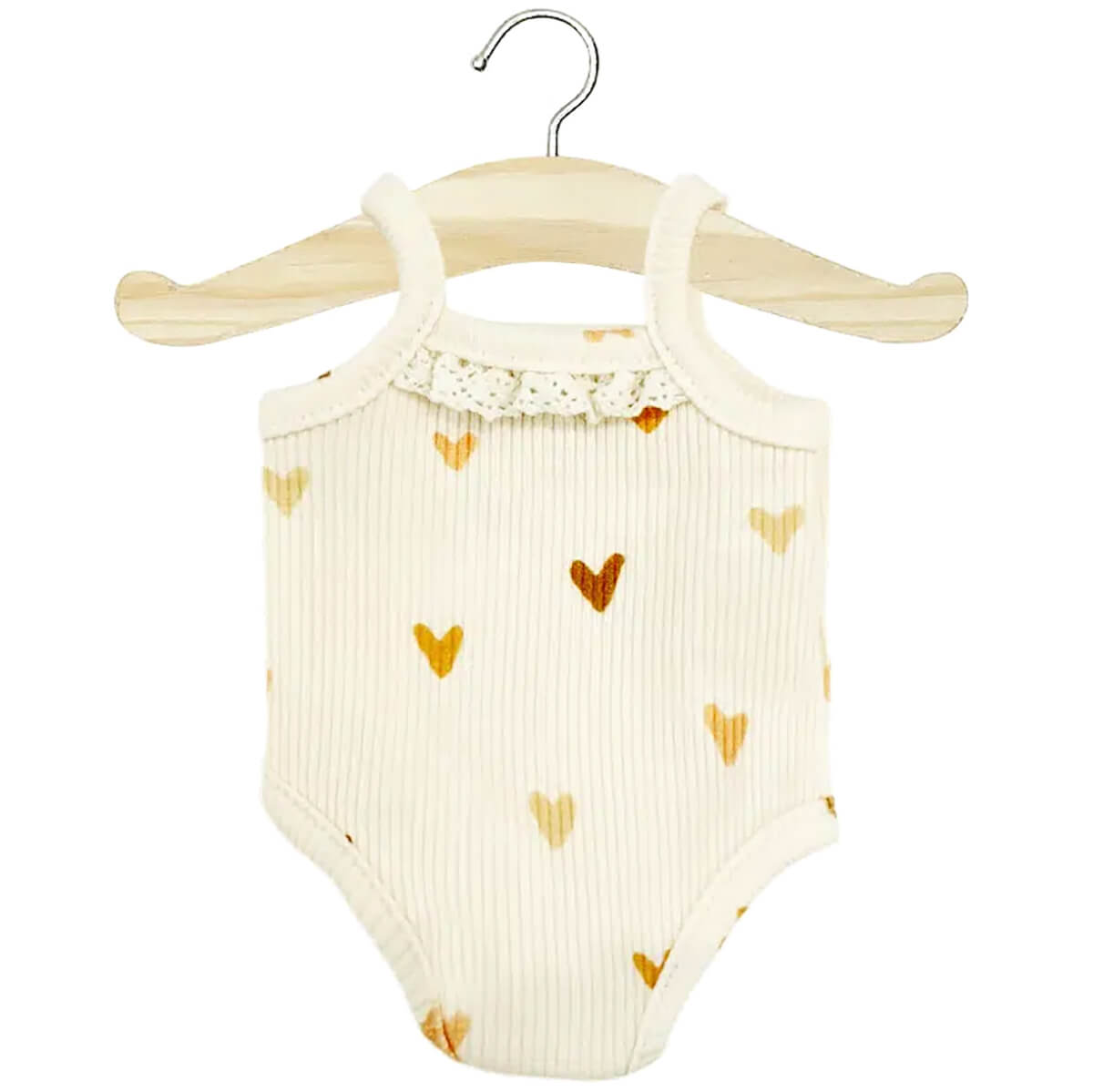 Lace Trim Ribbed Sleeveless Bodysuit (34cm Doll) in Little Hearts by M
