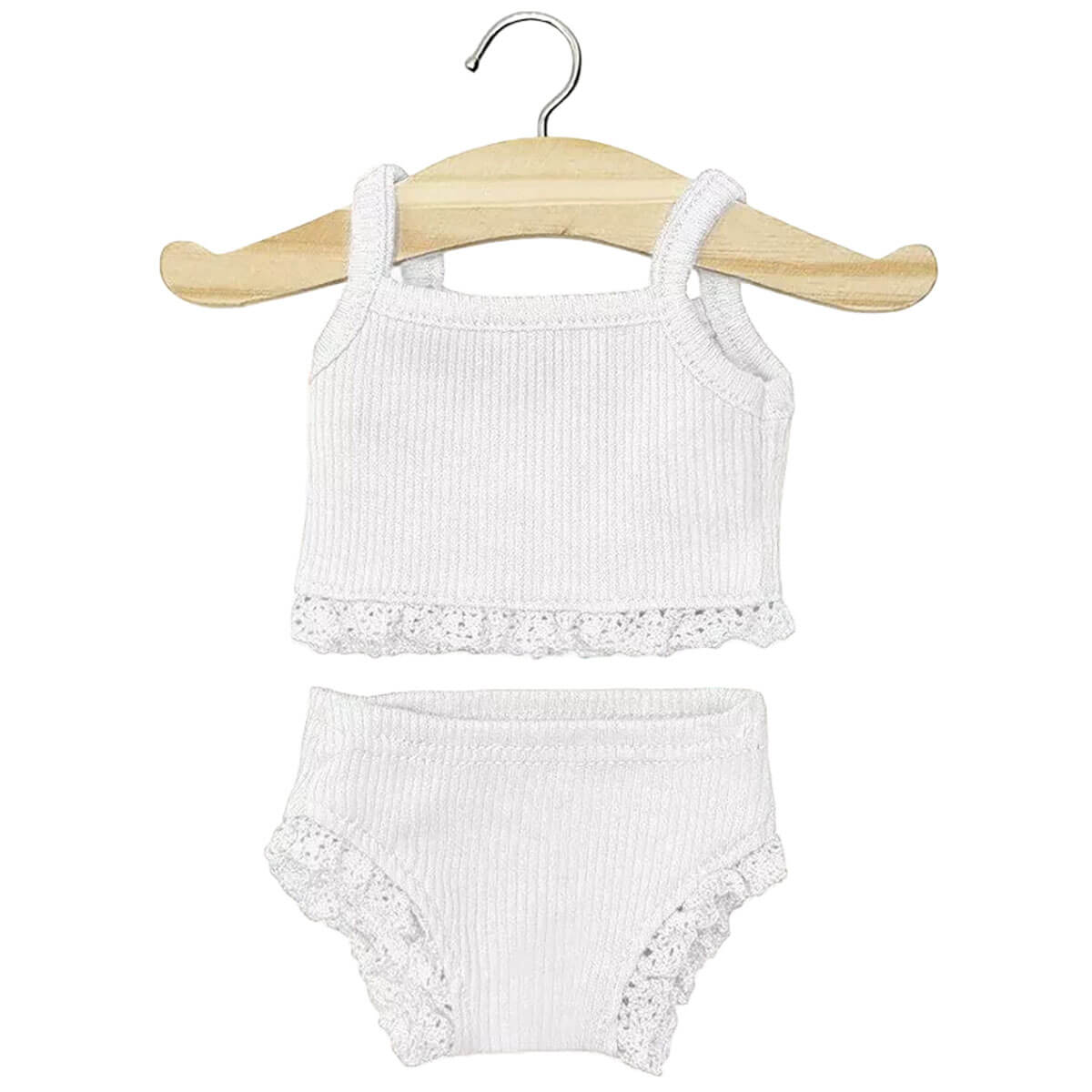 Lace Trim Ribbed Girl's Underwear Set (34cm Doll) in White by Minikane