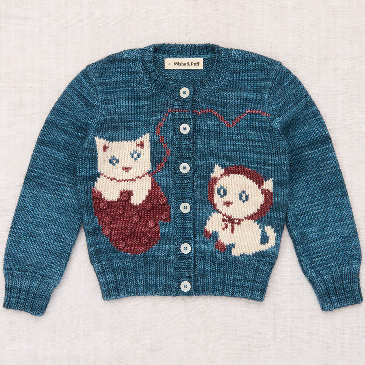 Three Little Kittens Kid's Cardigan in Blue Smoke by Misha & Puff