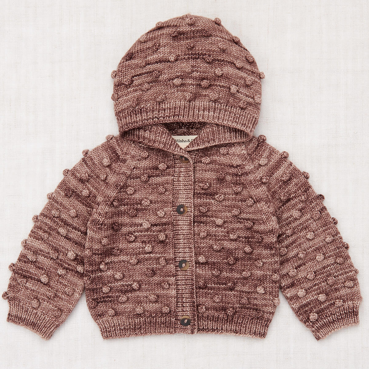 Baby Hooded Popcorn Cardigan in Affogato by Misha & Puff – Junior