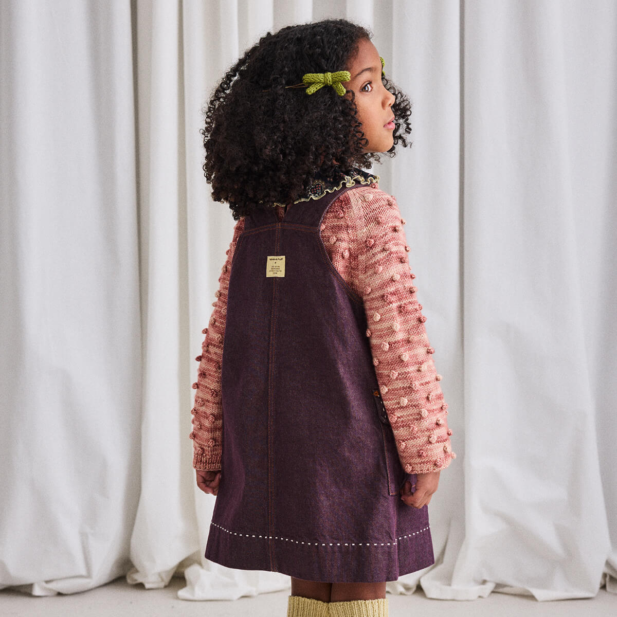 Misha & Puff Buckle Jumper Dress in Aubergine Denim – Junior Edition
