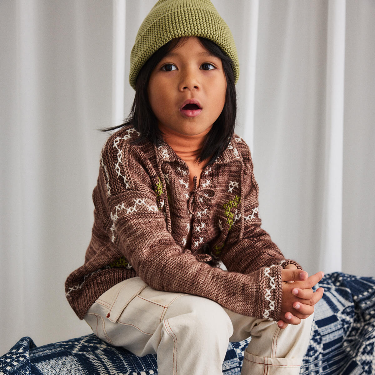 Cross Stitch Bjorn Cardigan in Affogato by Misha & Puff – Junior