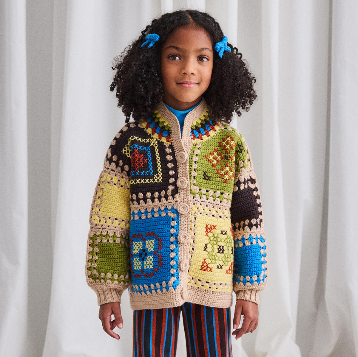 Cross Stitch Crochet Cardigan in Patina by Misha & Puff – Junior