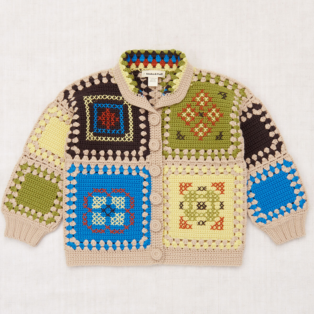 Cross Stitch Crochet Cardigan in Patina by Misha & Puff - Last
