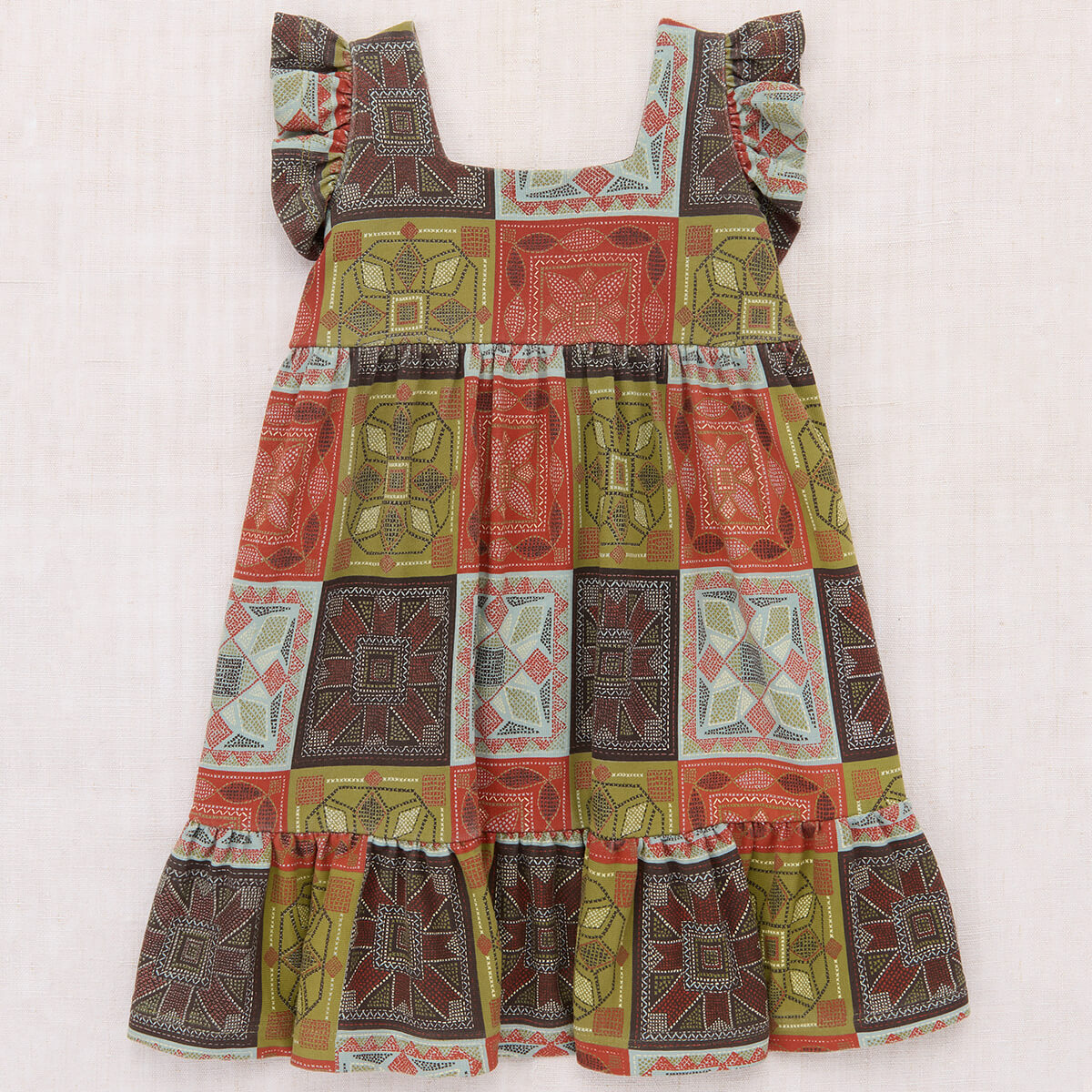 ワンピース Misha&Puff / Ruffle Sleeve Dress Ruffle Sleeve Dress in Chili Spice Cross Stitch by Misha