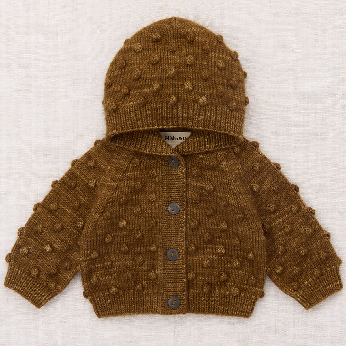 Baby Hooded Popcorn Cardigan in Nutmeg by Misha & Puff