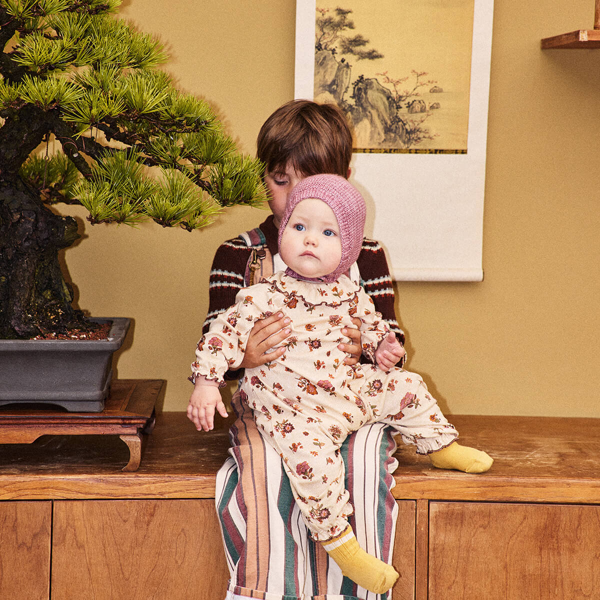 Baby Pierrot Onesie in String / Antique Rose Holyoake Floral by Misha & Puff