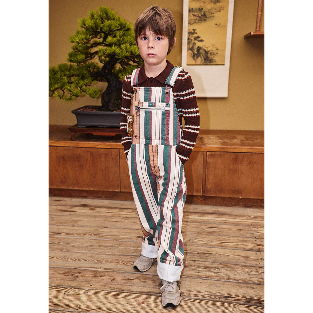 Canvas Zip Overall in String Afterschool Stripe by Misha & Puff