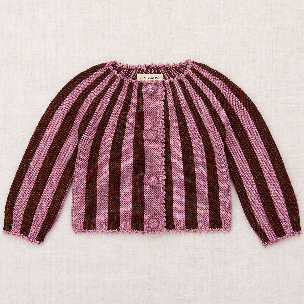 Circus Stripe Cardigan in Antique Rose by Misha & Puff