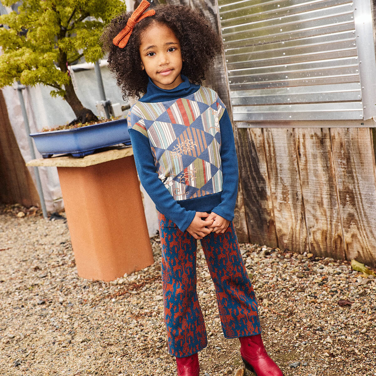 Izzy Pant in Marine Blue Fauna Tapestry Jacquard by Misha & Puff