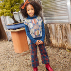 Izzy Pant in Marine Blue Fauna Tapestry Jacquard by Misha & Puff