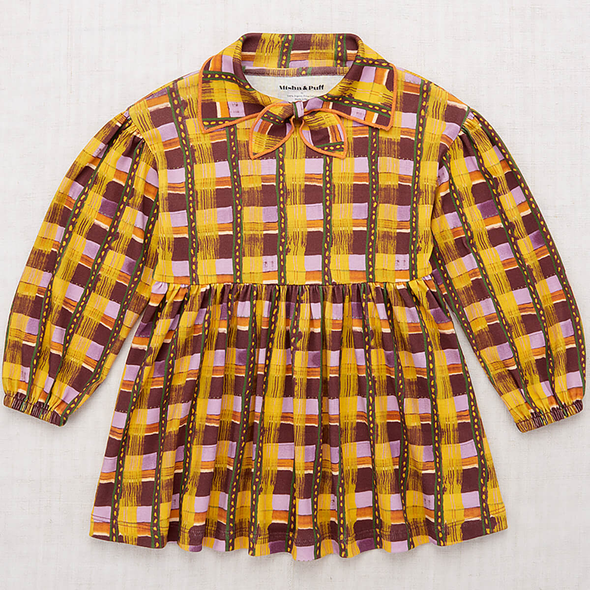 Junior Scout Dress in Plum Watercolour Plaid by Misha & Puff