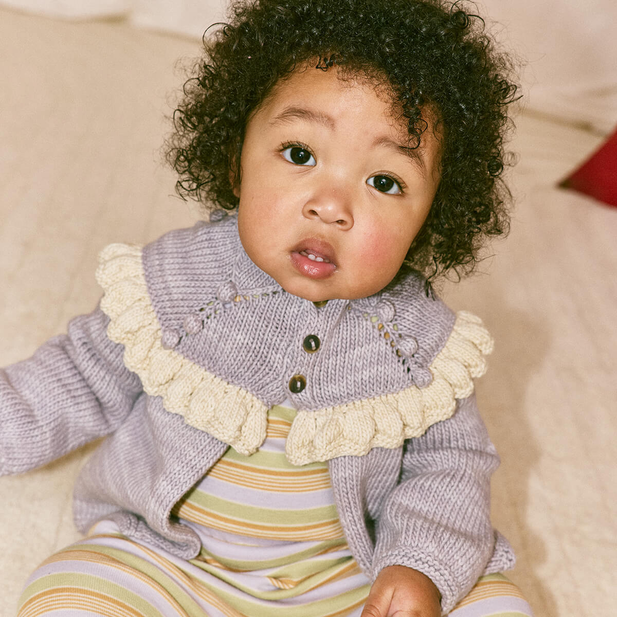 Baby Ruffle Cardigan in Mist by Misha & Puff | Pima Cotton