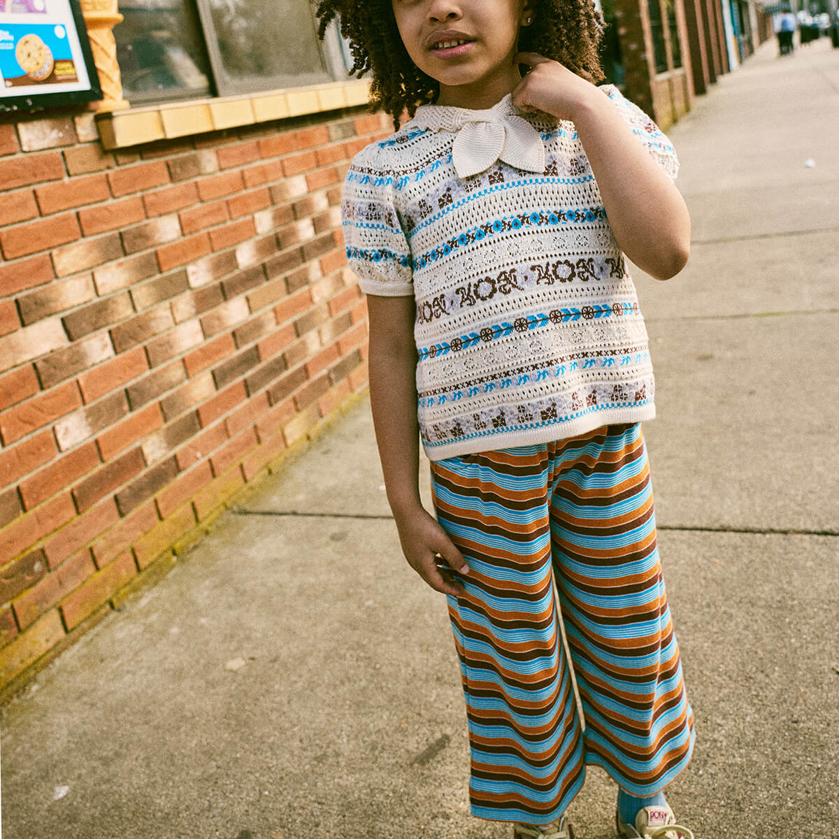 Kids' Beach Pant in Bright Sky Avenue Stripe by Misha & Puff