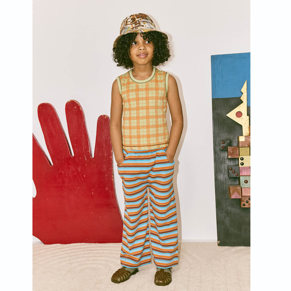 Kids' Beach Pant in Bright Sky Avenue Stripe by Misha & Puff