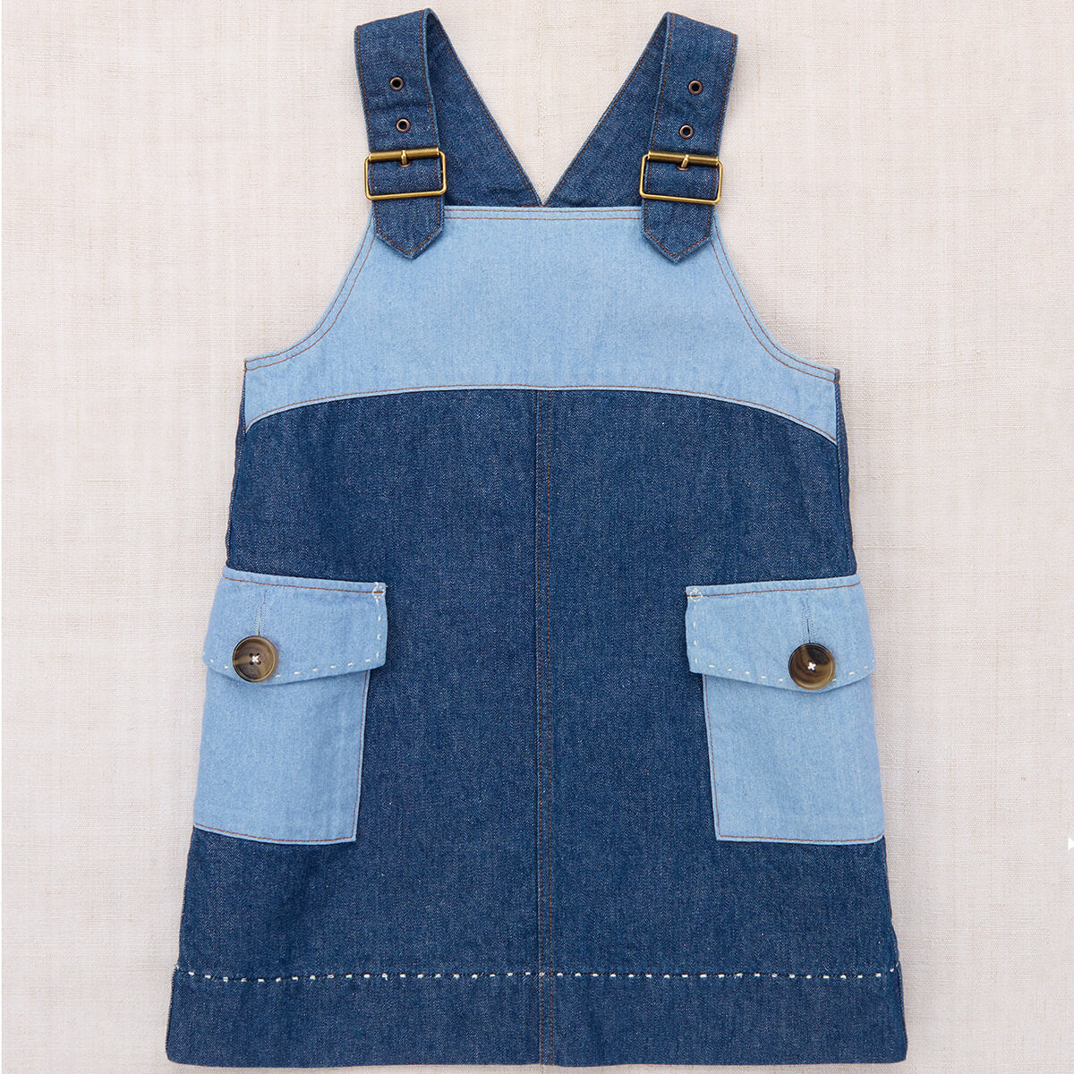 Misha & Puff Buckle Jumper Dress in Colourblock Heritage Blue