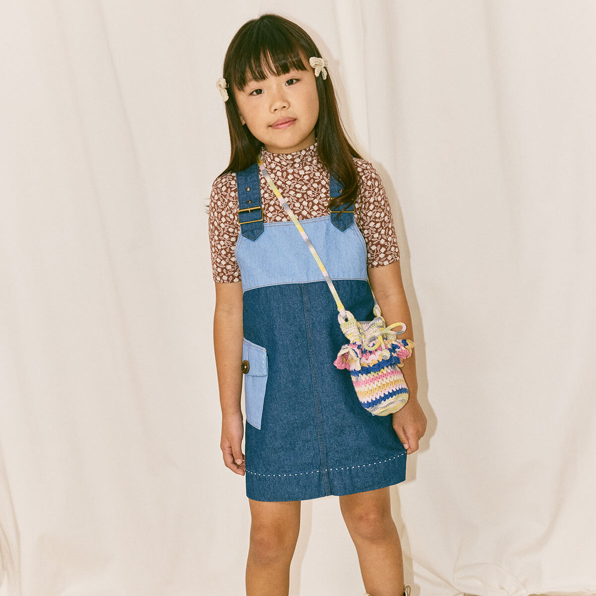Misha & Puff Buckle Jumper Dress in Colourblock Heritage Blue