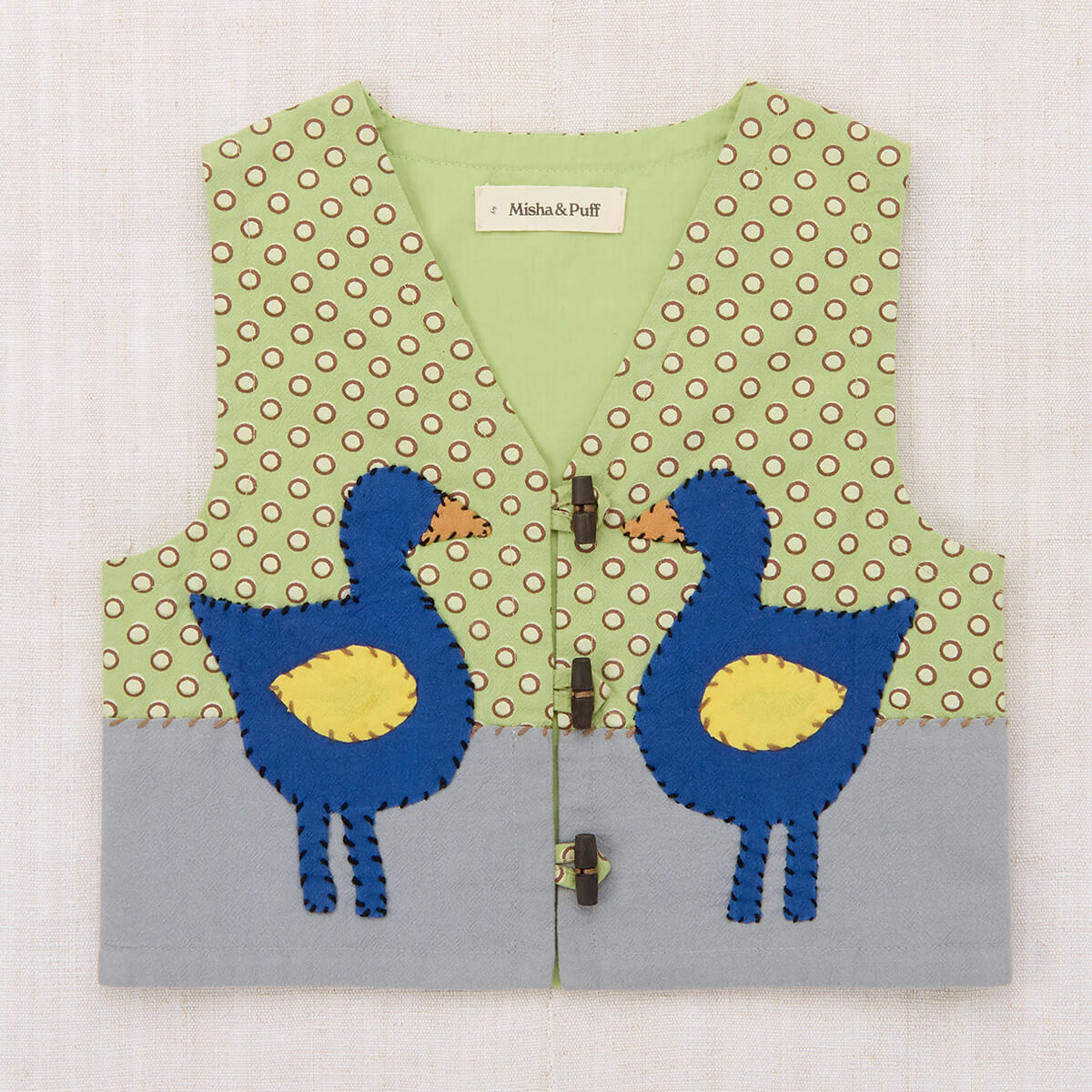 アウター Misha and Puff Layette Captain's Vest Kids' Flock Appliqué Vest in Aventurine Ben-Day Dots by Misha