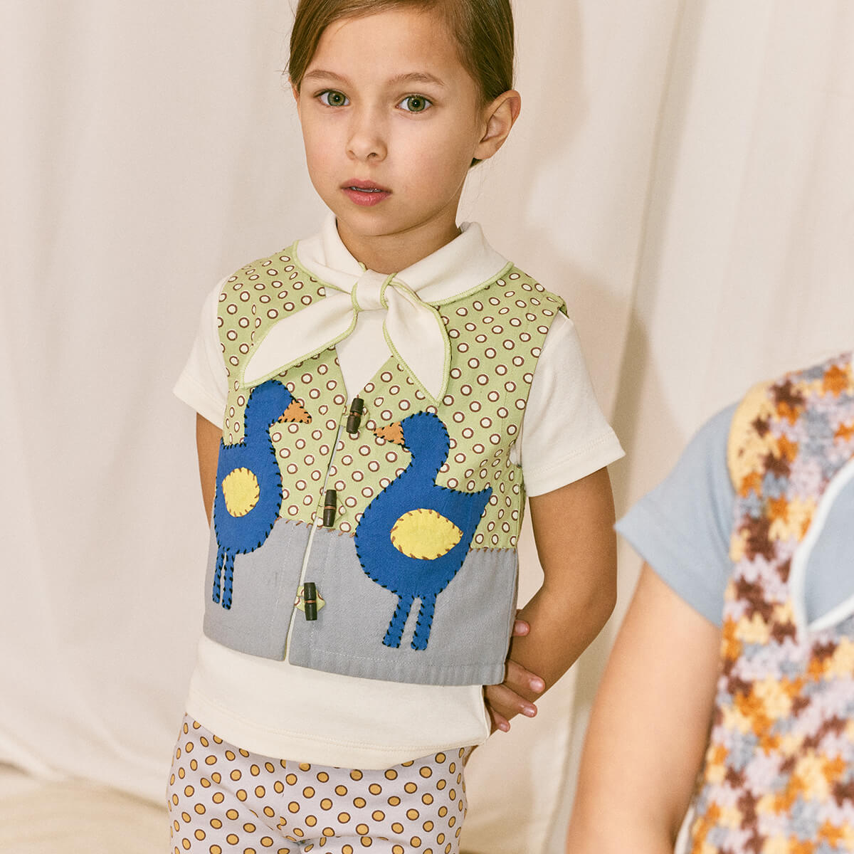 Kids' Flock Appliqué Vest in Aventurine Ben-Day Dots by Misha