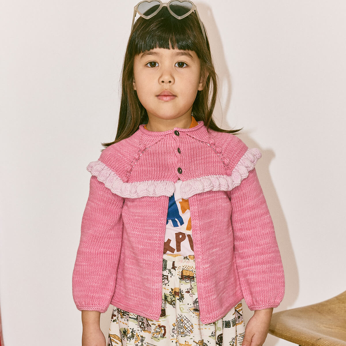 Kids' Ruffle Cardigan in Azalea by Misha & Puff | Pima Cotton