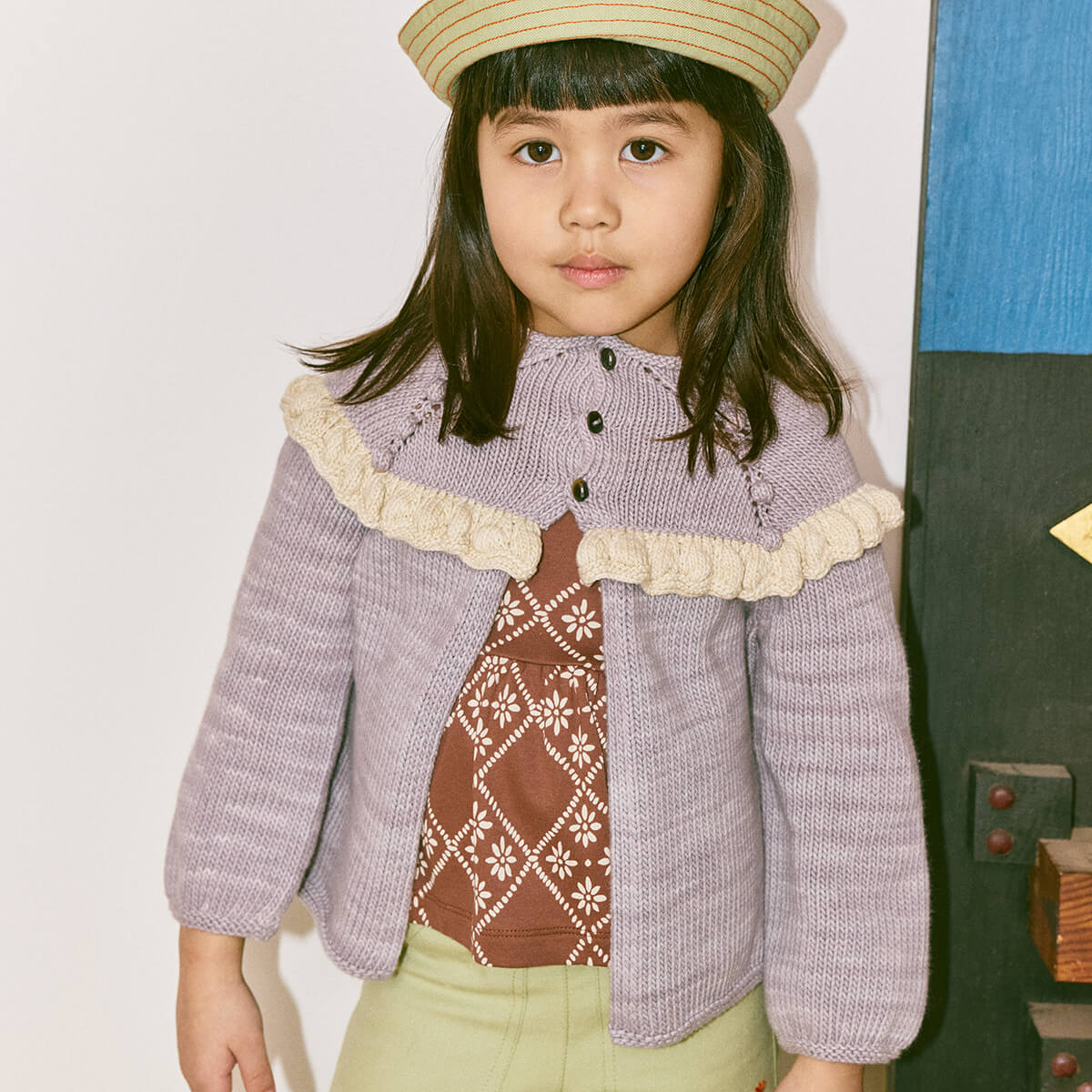 Kids' Ruffle Cardigan in Mist by Misha & Puff | Pima Cotton