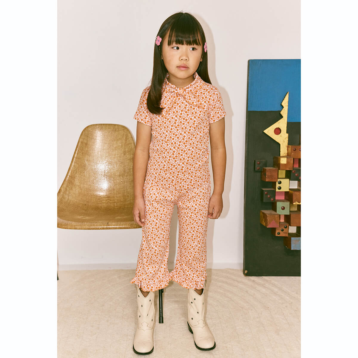 Kids' Ruffle Pedal Pusher in Aura Lisse Fields by Misha & Puff