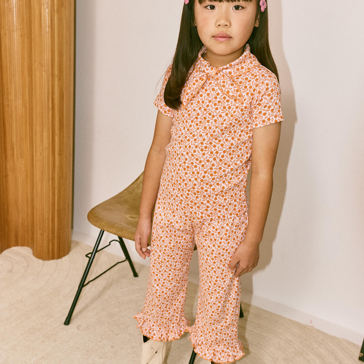 Kids' Ruffle Pedal Pusher in Aura Lisse Fields by Misha & Puff
