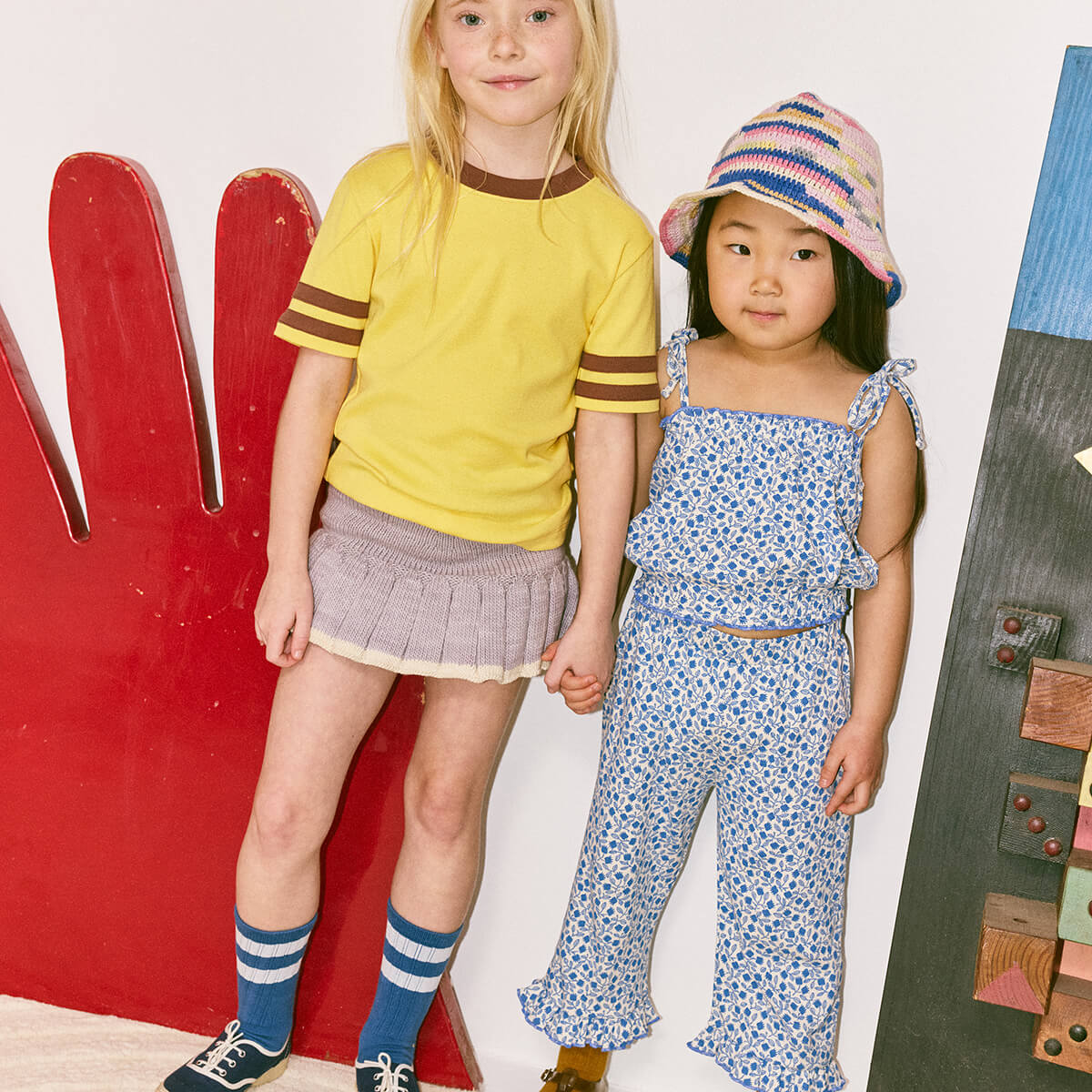 Kids' Ruffle Pedal Pusher in Blue Ribbon Lisse Fields by Misha