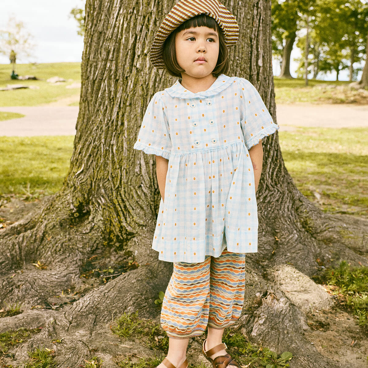 Kids' Voyage Dress in Bright Sky Blossom Plaid by Misha & Puff