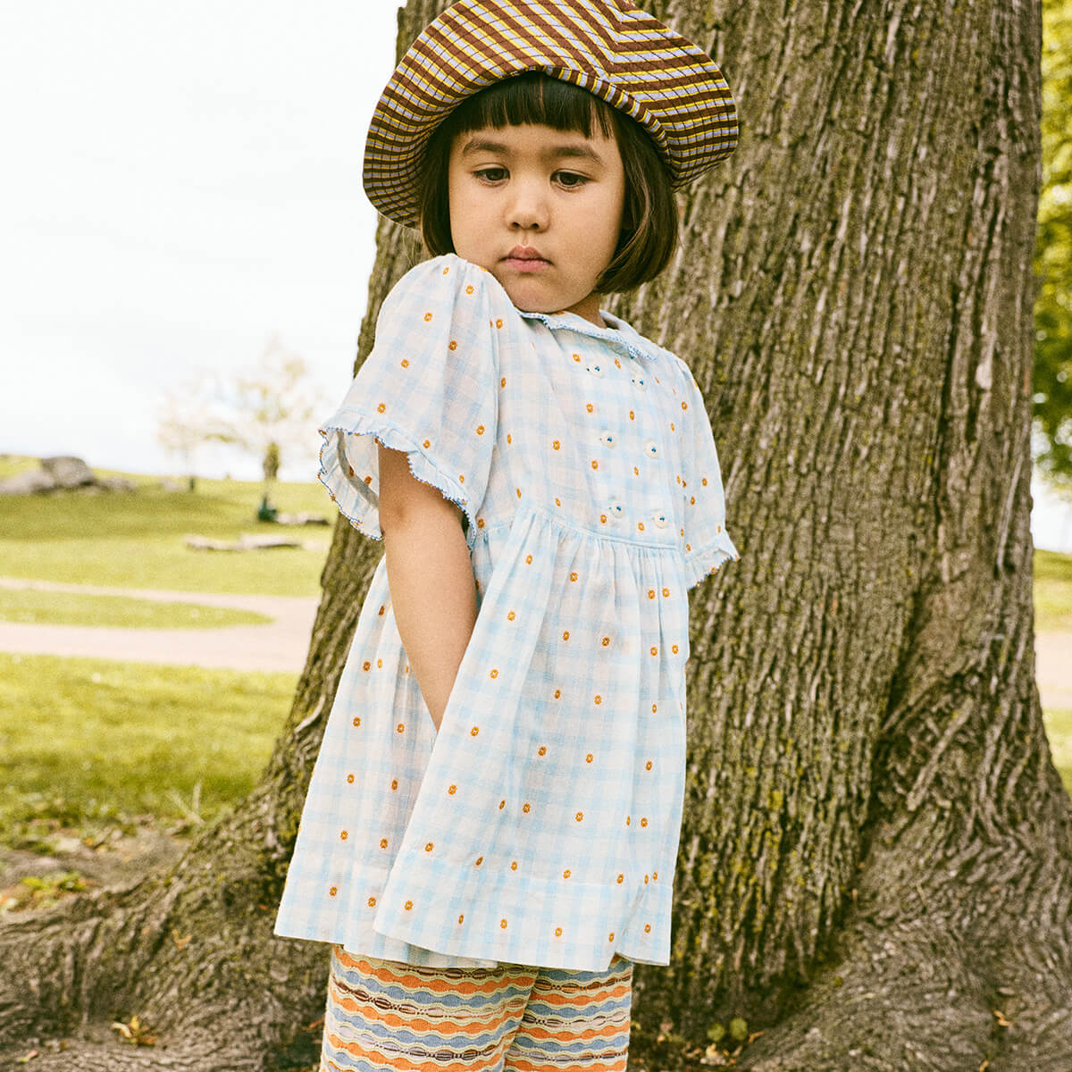 Kids' Voyage Dress in Bright Sky Blossom Plaid by Misha & Puff