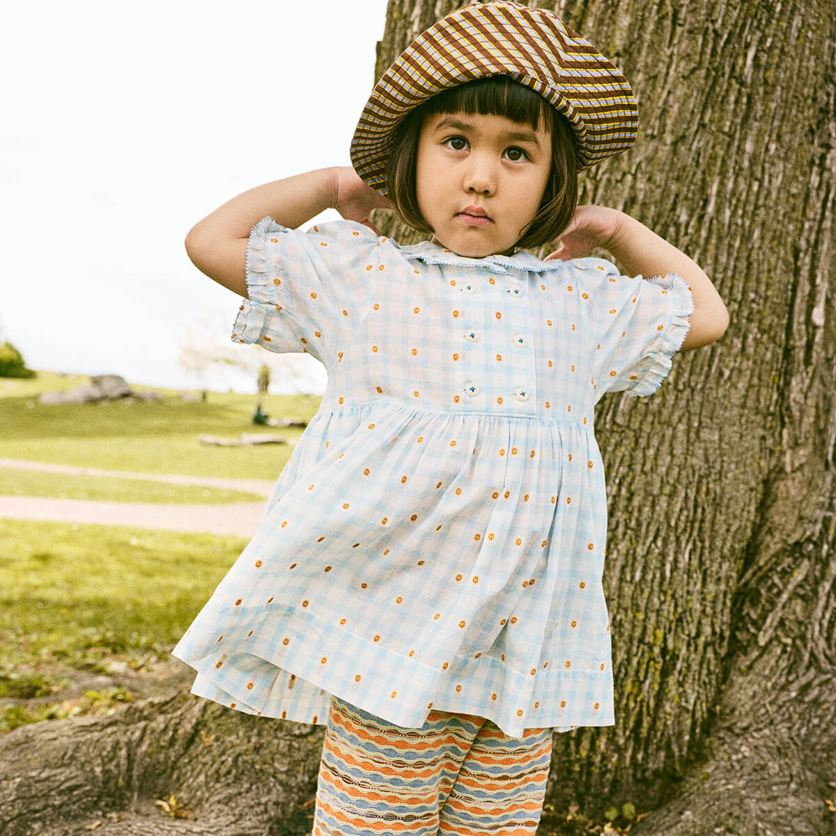 Kids' Voyage Dress in Bright Sky Blossom Plaid by Misha & Puff