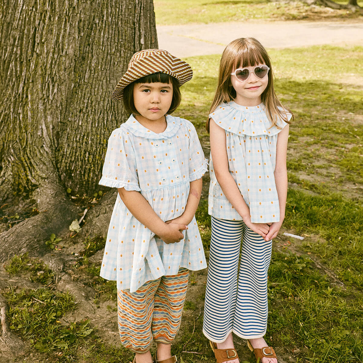 Kids' Voyage Dress in Bright Sky Blossom Plaid by Misha & Puff