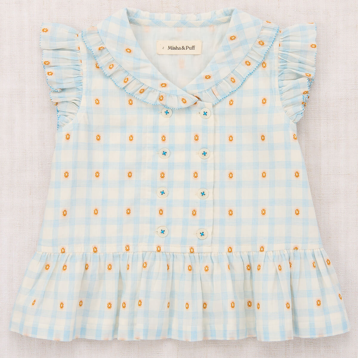 misha&puff トップス 3y Kids' Voyage Shirt in Bright Sky Blossom Plaid by Misha & Puff
