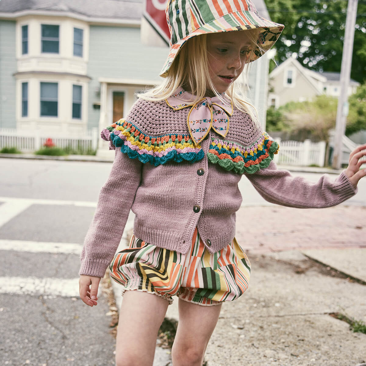 Bucket Hat in Gamberetto Hodgepodge Stripe by Misha & Puff