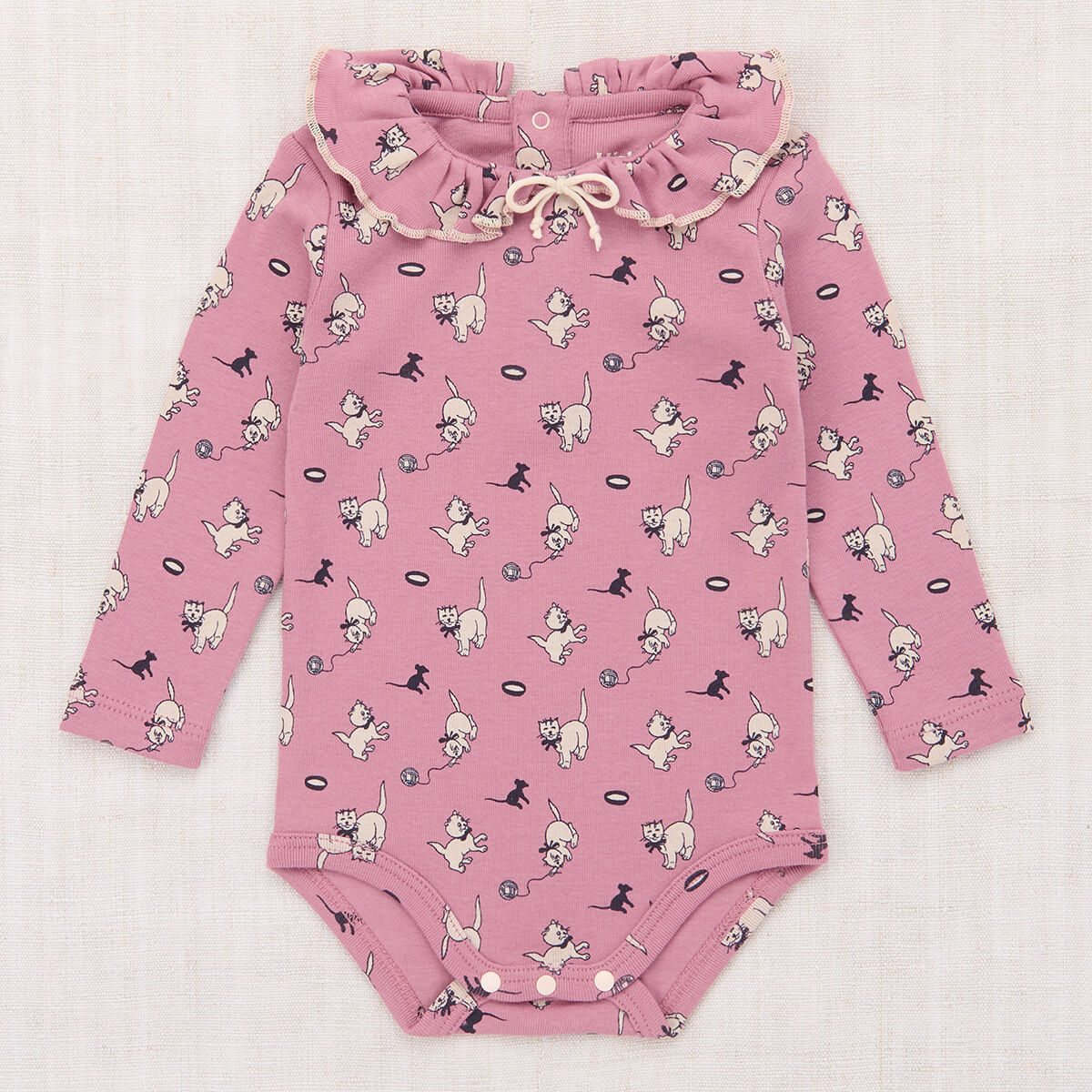 Baby Pattie Onesie in Antique Rose Cat & Mouse by Misha & Puff