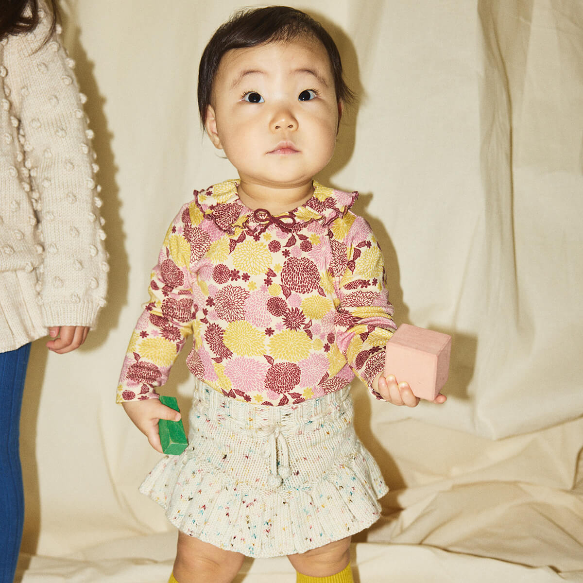 Baby Pattie Onesie in String and Antique Rose Chrysanthemum by
