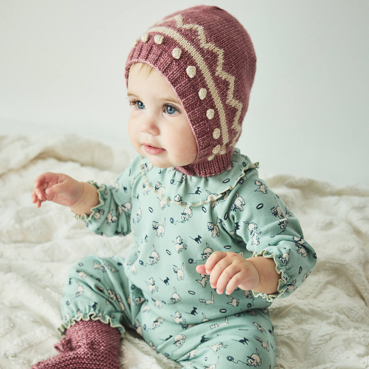 Baby Zig Zag Bonnet in Antique Rose by Misha & Puff – Junior Edition