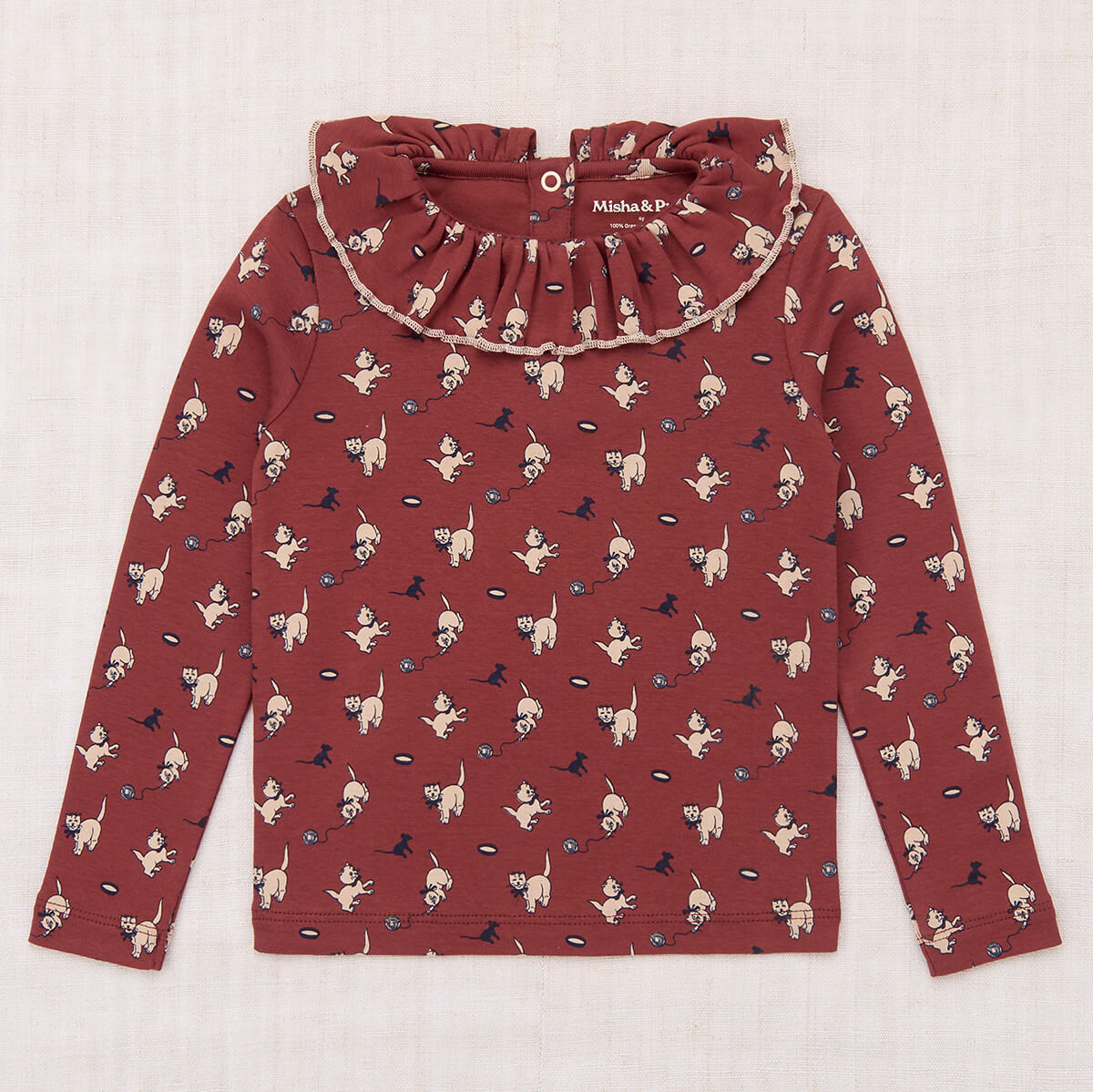 misha＆puff paloma 4y Paloma Top in Madder Root Cat & Mouse by Misha & Puff – Junior Edition