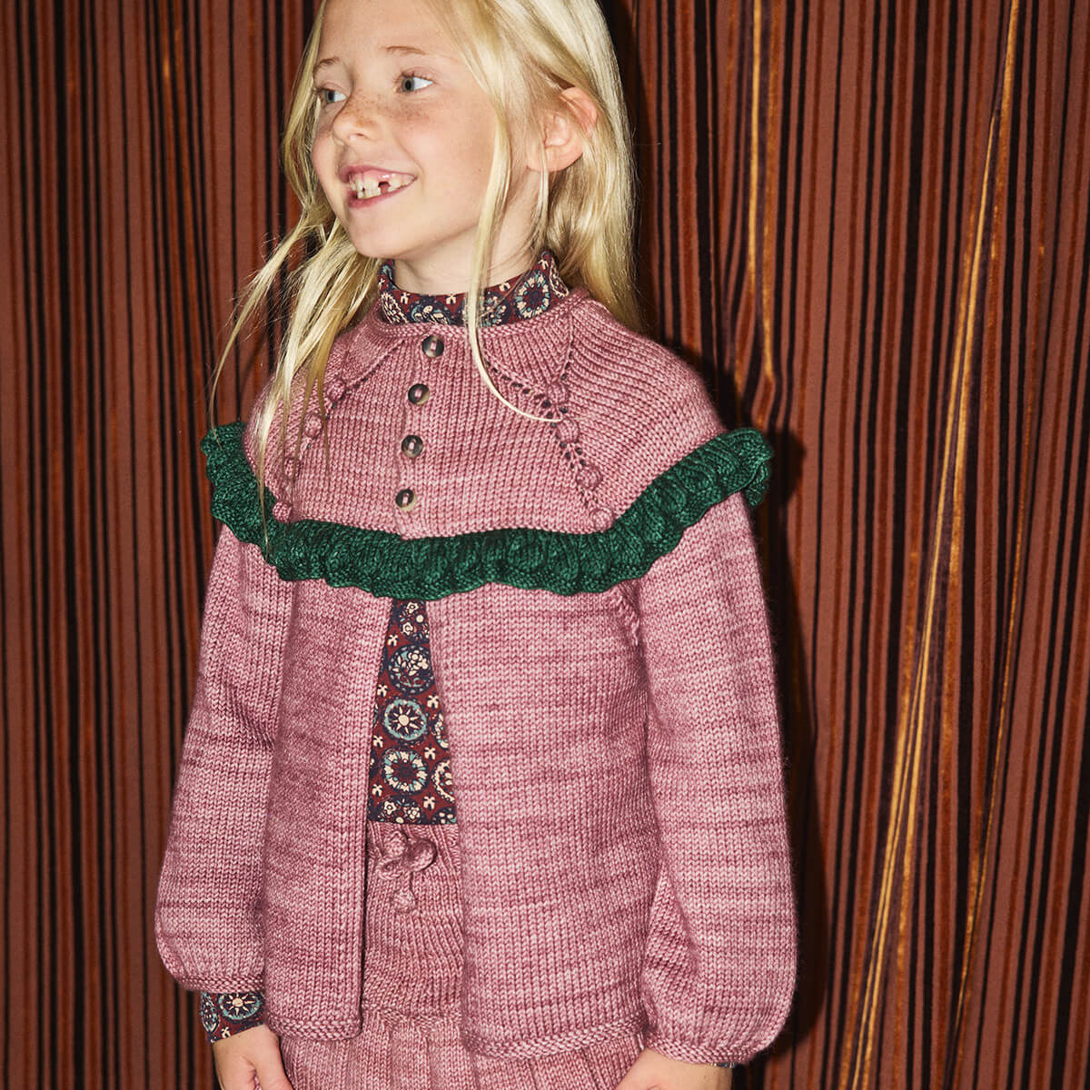 Ruffle Cardigan in Antique Rose by Misha & Puff – Junior Edition
