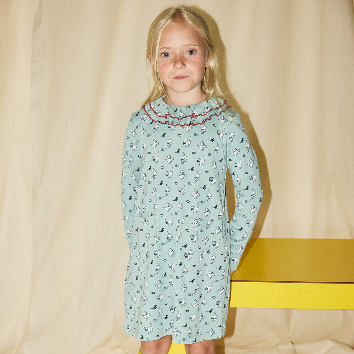 Sweetheart Dress in Sage Cat & Mouse by Misha & Puff – Junior Edition