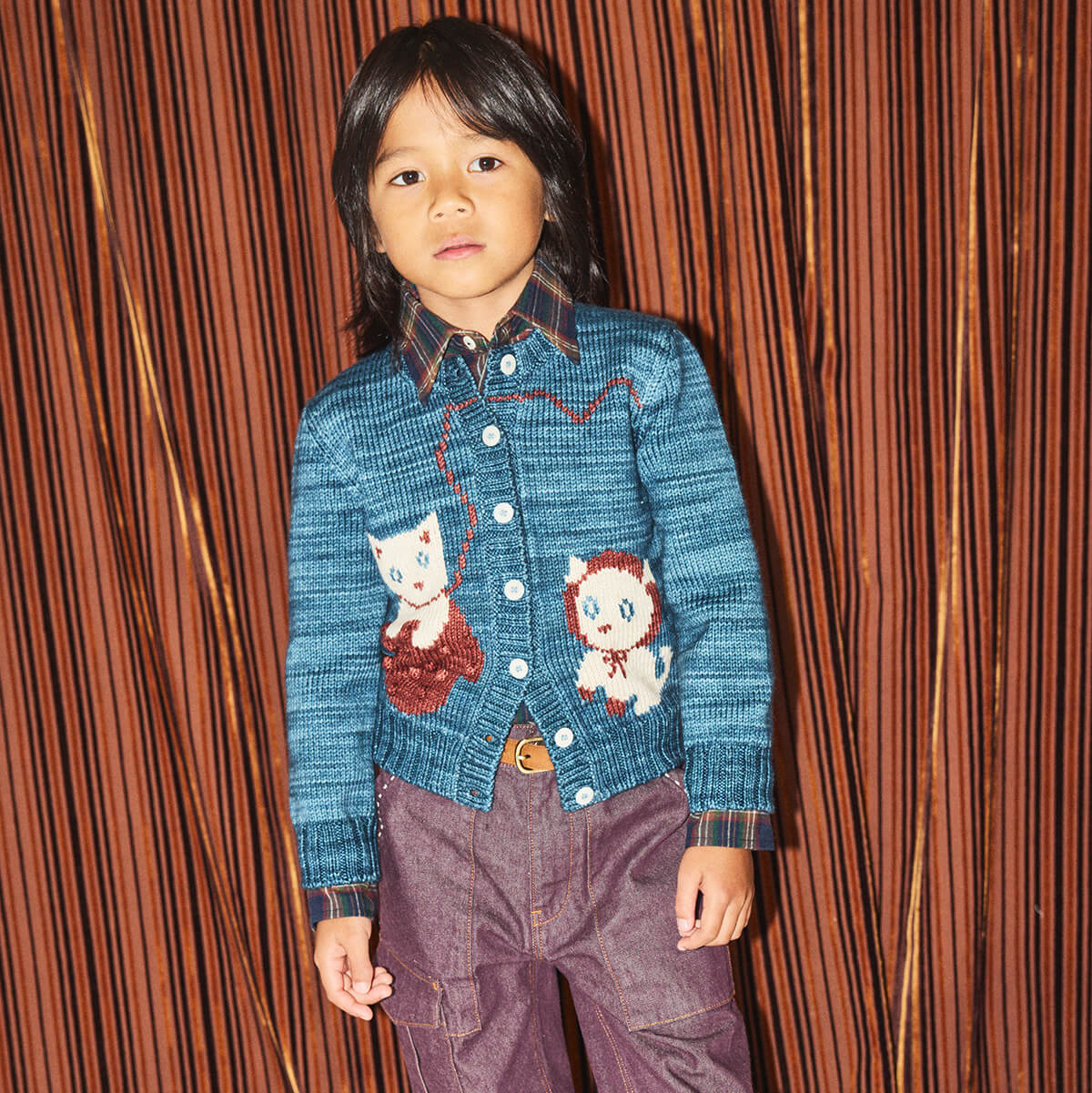 Three Little Kittens Cardigan in Blue Smoke by Misha & Puff